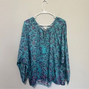 Sundance Arielle Blue Floral Blouse Womens Size Medium Top Silk Summer